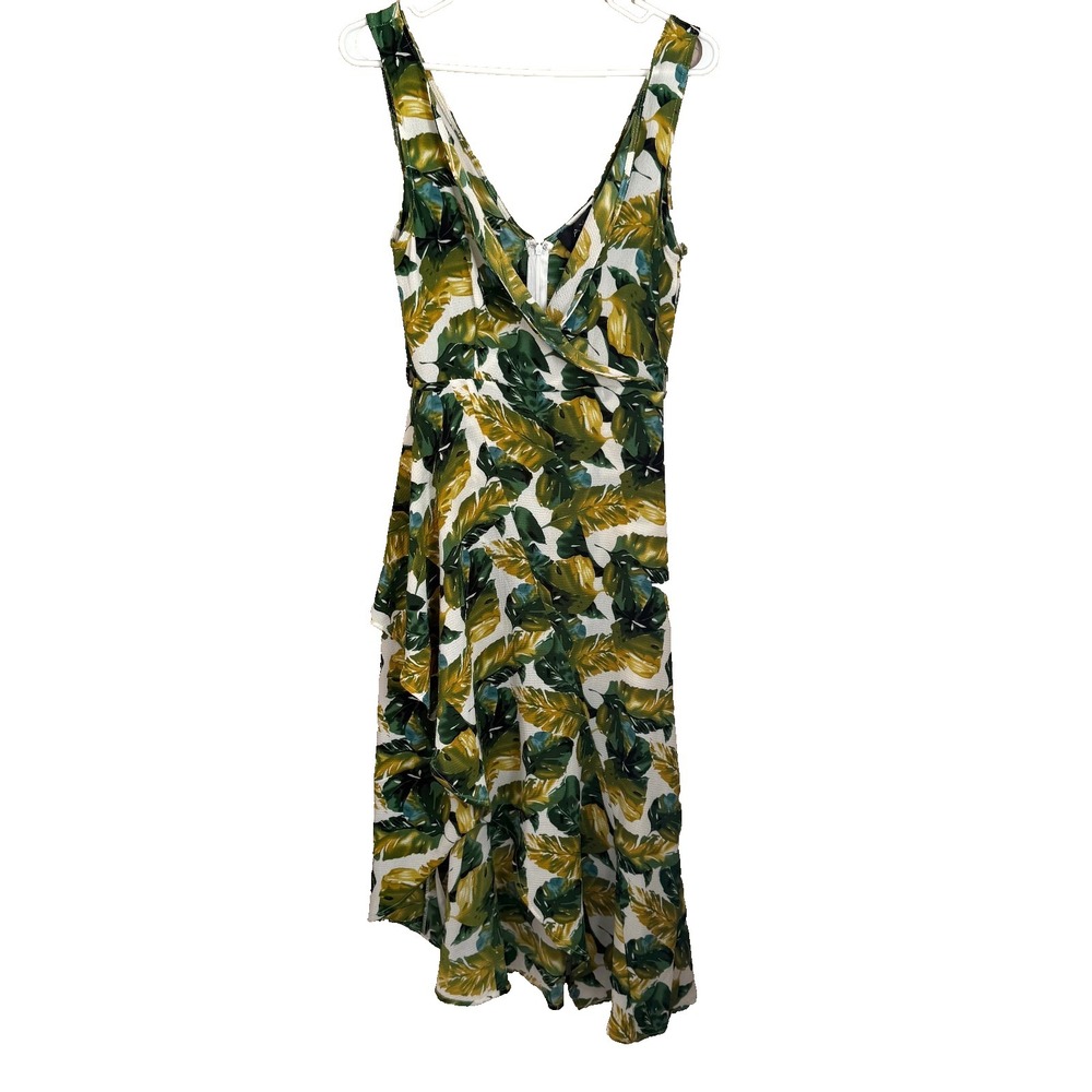 Ax Paris Tropical Wrap Midi Dress Size 8 Ruffled Asymmetrical Tiered Resort Boho